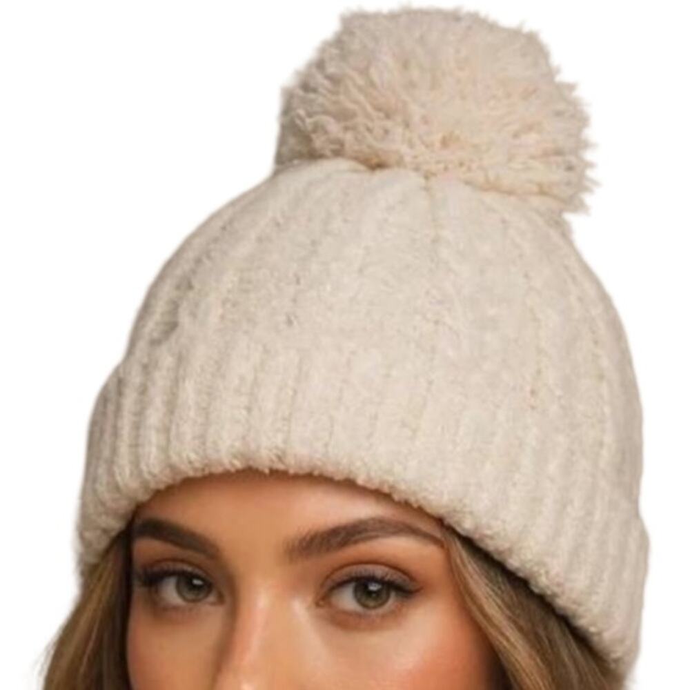 Barefoot Dreams Cozychic Cable Pom Pom Beanie- Cream